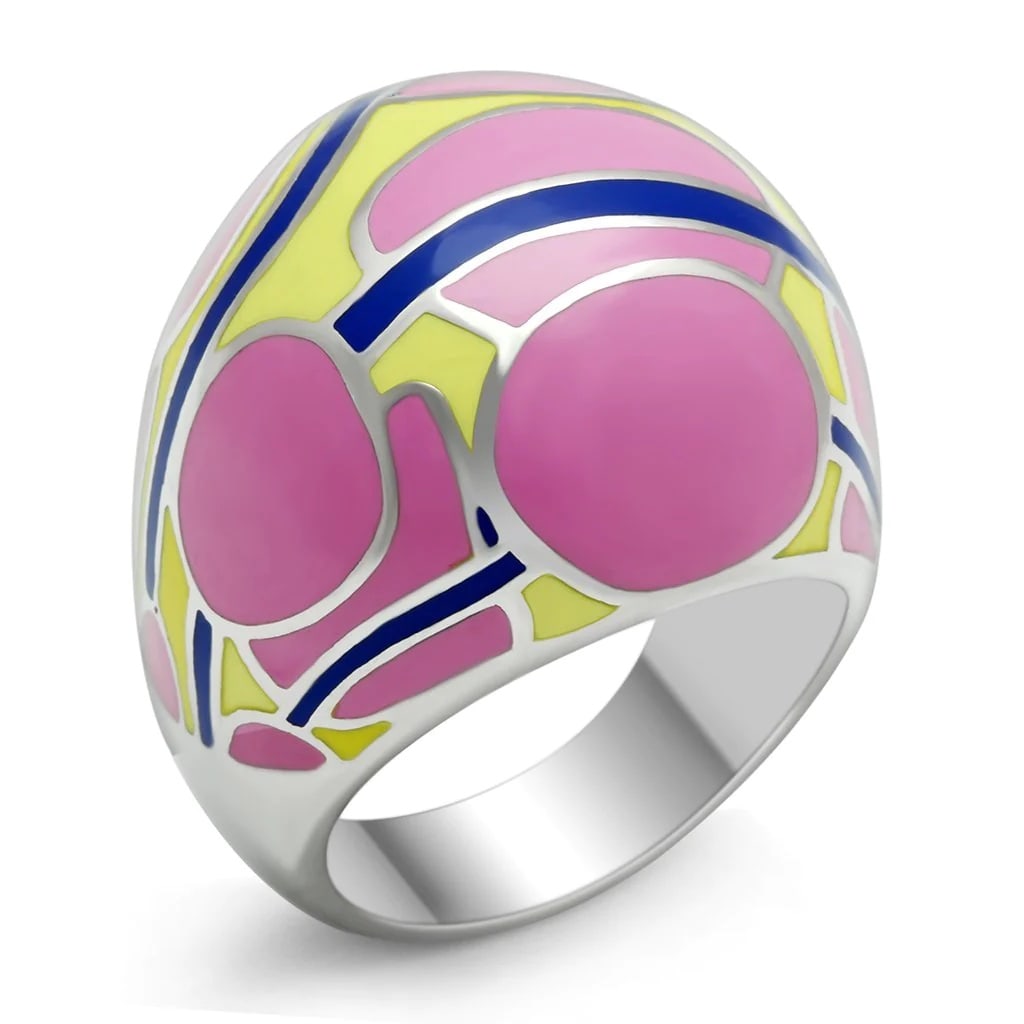 Festive Polished Magenta & Yellow Pattern Ring (1 of 1)