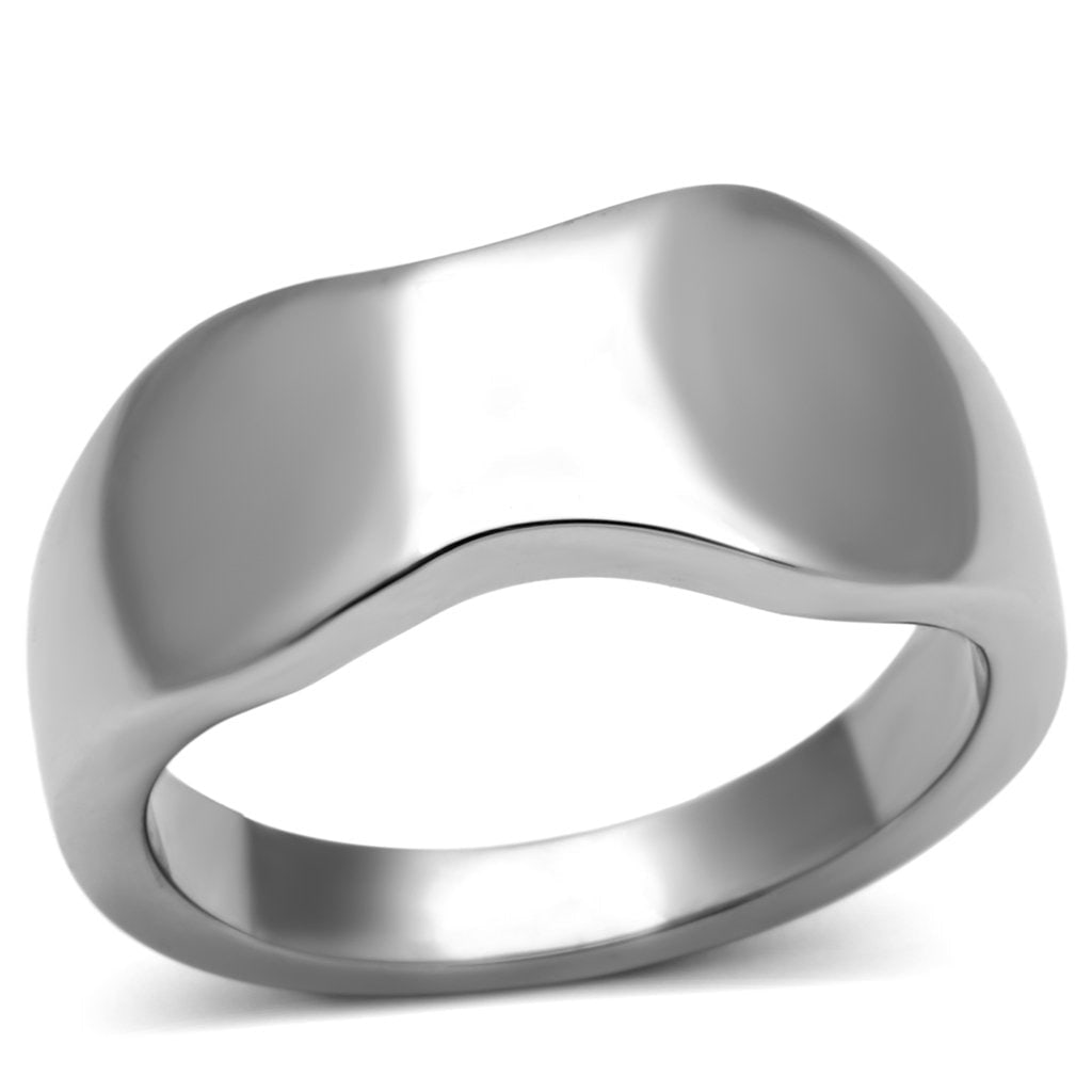 Elegant High-polished Curved Tapered Band: Ring size: 7. Made with high-polished stainless steel. This sophisticated ring features a sleek, tapered band design that gracefully curves around your finger. The elegant contours of this piece make 