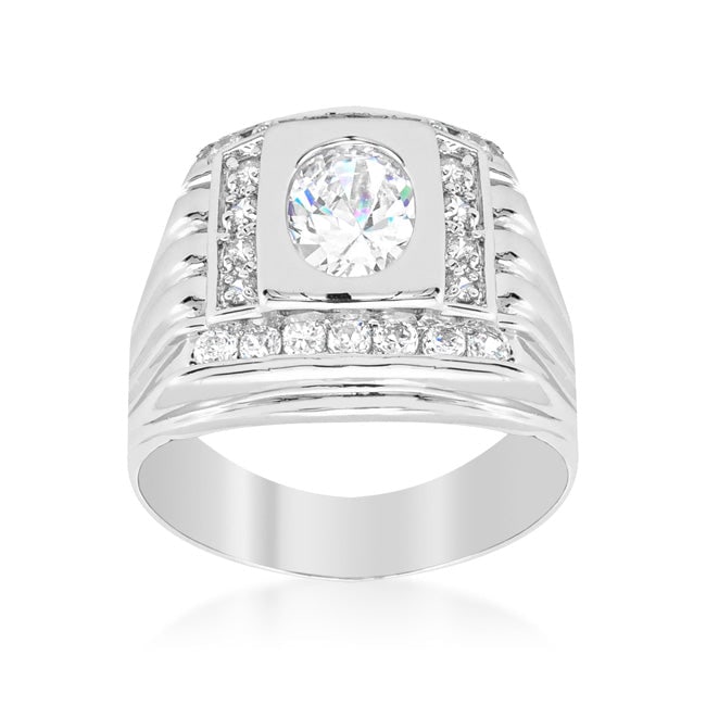 Stylish Round Cut 1.75ct White Topaz Men's Ring: Size 13 the ring features a beautiful oval-shaped white topaz stone that is 8x6mm in size, adding a touch of grandeur to the ring's overall appearance. The band width is 4. 3mm, providing a comfortabl