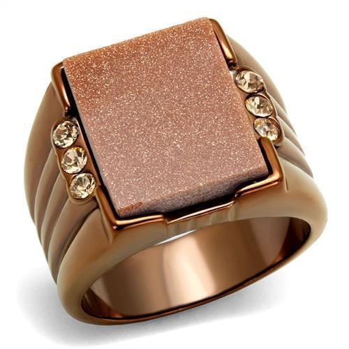 Coffee Ip. 14.70ct Gold Sandstone & Topaz Ring: Size 8. Made with stainless steel with a coffee ion plating finish. Weight (approx. ): 13. 04 (g) center stone size: 16,13 mm