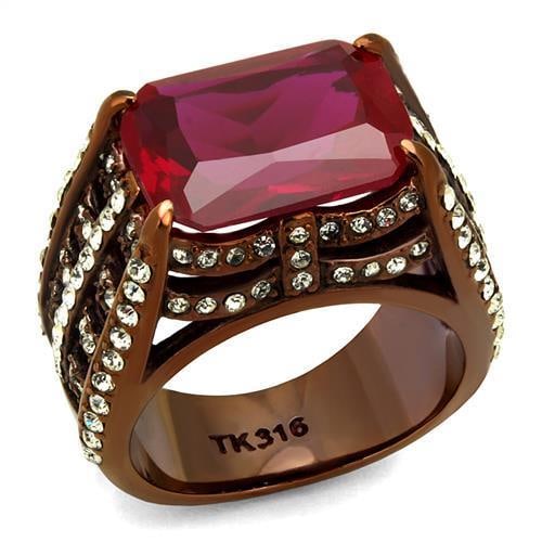 Coffee Tone Ip 18.47ct Garnet Ring: Size 5. Made with stainless steel with a coffee color ion plating finish. Light simulated gemstone(s). Simulated garnet gemstone. Weight (approx. ): 11. 46 (g) center stone size: 14,10 mm