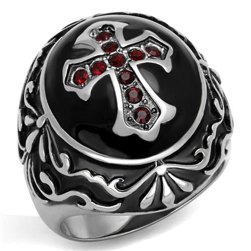 Intriguing .03ct Garnet Cross Signet Stadium Ring (1 of 1)