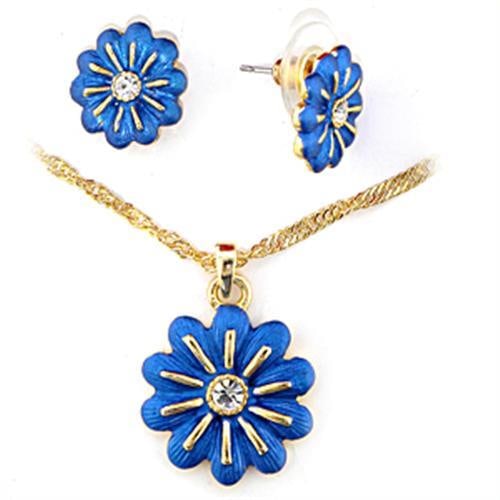 Cute .06ct White Topaz Blue Flower Jewelry Set: Necklace and earrings, material: white metal & gold plating. Believed to be simulated gemstone(s). Very chic and trendy design! Weight (approx. ): 10. 60 (g)