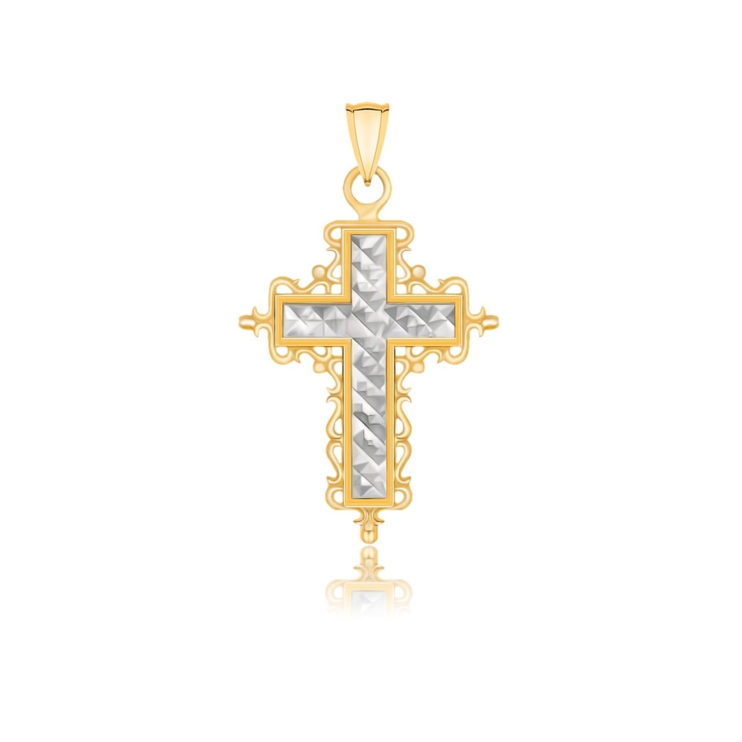 14k Two-tone Gold Diamond-cut Cross Pendant (1 of 1)