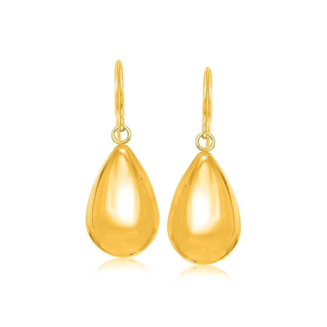 14k Gold Polished Teardrop Motif Drop Earrings: Radiating graceful charm, this pair of earrings features polished teardrop motifs in superb 14k gold. Earring information: length: 1. 00 inches, width: 0. 38 inches, backing: french wire, approximate 