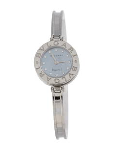 Bvlgari B.Zero1 Ss Mop Dial Quartz Women's 22mm: Condition is good, pre-owned. Details: mother of pearl dial, hinged clasp, fits a wrist size of 6" or smaller, collection: b. Zero1, serial number: l2*****, movement: quartz, case shape: round, case m