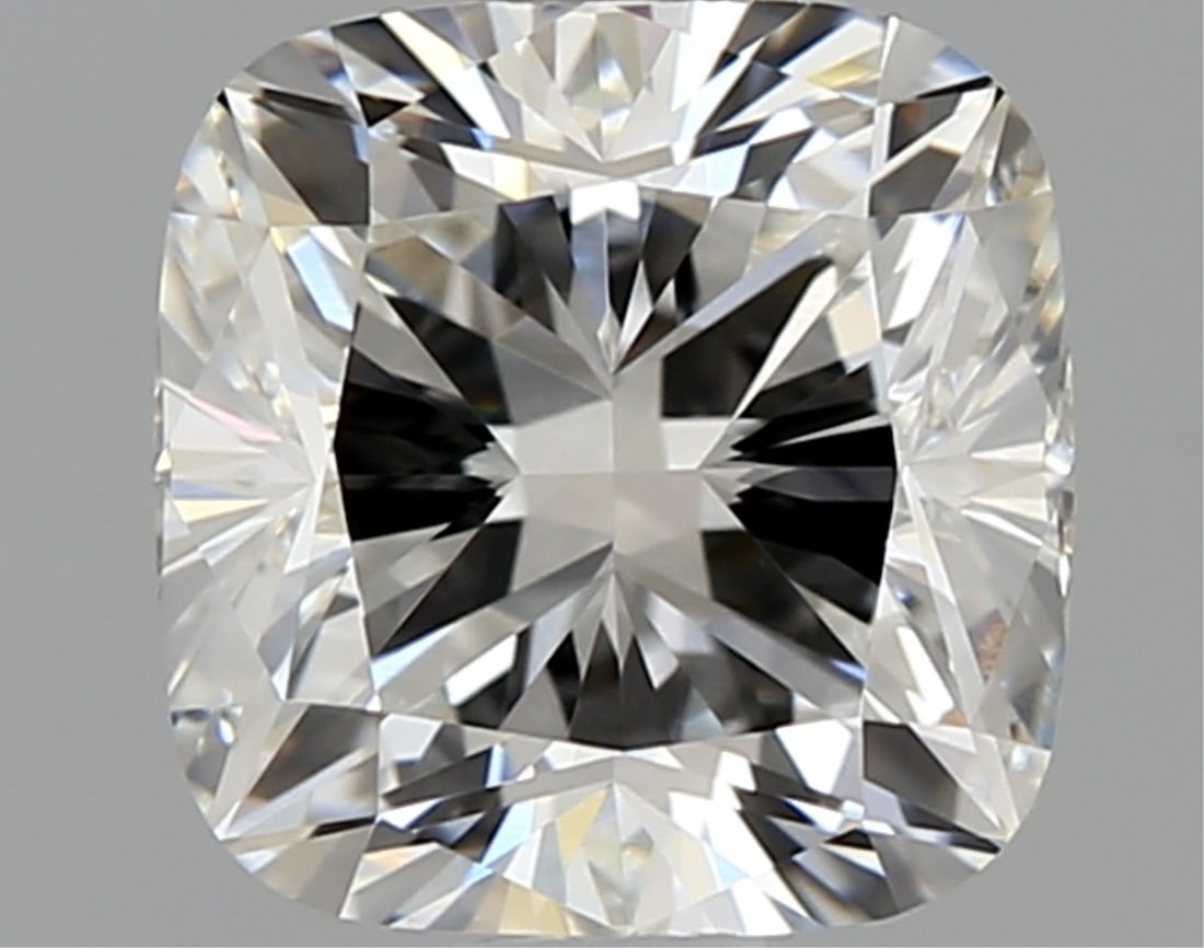 Igi Certified Cushion Cut 1.43ct Vvs2 Lab Diamond: This igi-certified lab-grown cushion-cut diamond weighs 1. 43 carats and features f color grade and vvs2 clarity. It exhibits excellent polish and excellent symmetry with no fluorescence. The diamond 
