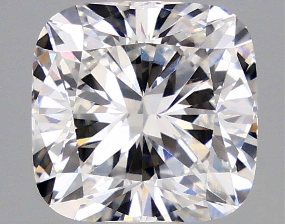 Igi Certified Cushion Cut 2.09ct Vs1 Lab Diamond: This igi-certified lab-grown cushion-cut diamond weighs 2. 09 carats and boasts an f color grade with vs1 clarity. It features excellent polish and excellent symmetry with no fluorescence. The diamond