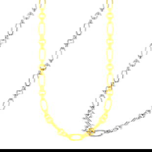14k Gold Twisted And Polished Link Necklace: Chain length 18". Light and shine play beautifully against the elegant shine of circles and the modern texture of twisted ovals in this stunning 14k yellow gold necklace. Necklace is 18 inches long an