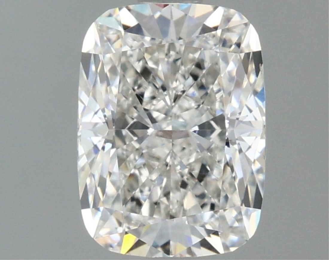 Igi Certified Cushion Cut 1.55ct Vs1 Lab Diamond: This igi-certified lab-grown cushion-cut diamond weighs 1. 55 carats and boasts f color grade and vs1 clarity. It features excellent polish and excellent symmetry with no fluorescence. The diamond mea