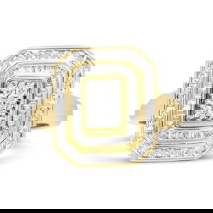 10k Gold 1.06ct Diamond Double Halo Cocktail Ring: Ring size: 7. Bold and brilliant, this diamond ring is certain to grace your gorgeous look. Fashioned in an emerald shape, the ring is adorned with 58 round and 34 baguette-cut natural diamonds that a