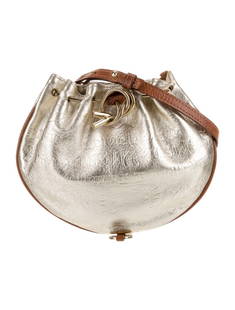 Versace Neut Leather Drawstring Cls Evening Bag: Condition is: good, pre-owned. Details: neutrals leather, gold-tone hardware, single adjustable shoulder strap, leather lining, drawstring closure at front, shoulder strap drop max: 24", shoulder stra