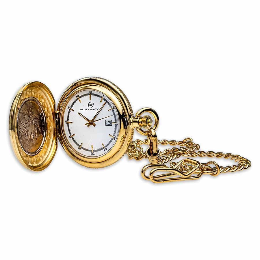 Gilded U.S. Eagle Dollar Unisex Pocket Watch (1 of 6)