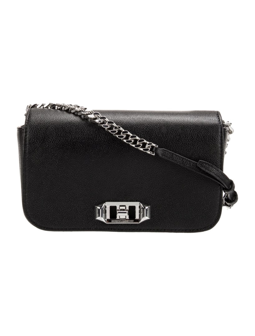 Rebecca Minkoff Leather Turn-lock Crossbody Bag: Condition is: pristine, pre-owned. Details: black leather, silver-tone hardware, single adjustable shoulder strap, nylon lining & single interior pocket, turn-lock closure at front, shoulder strap dro