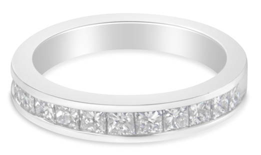 18k Wgold 1.00ct Diamond Half-eternity Band: Ring size: 7. A symbol of forever! Present this chic 18k solid white gold ring to her. Sleek yet sophisticated, the ring features an ornamentation of sparkling princess cut natural diamonds that are