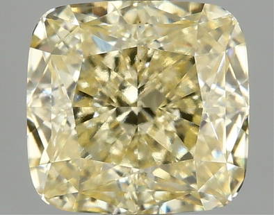 Fancy Yellow Cushion Cut 1.53ct Vs1 Lab Diamond: This igi-certified lab-grown cushion-cut diamond weighs 1. 53 carats and showcases a fancy light yellow color with vs1 clarity. It features excellent polish and excellent symmetry with no