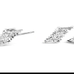Princess Cut .50ct Diamond Stud Earrings: Presenting a pair of captivating . 925 sterling silver diamond earrings that exude timeless beauty and radiate brilliance. The genuine diamonds in this earrings weigh a total of 0. 50 carats. Each