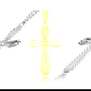 14k Tri-color Gold Textured Finish Cross Pendant: Gorgeous texture highlights the unique but classical beauty of this cross motif pendant. Featuring white hue detailing on the horizontal section, this beauty is designed in 14k tri-color gold.