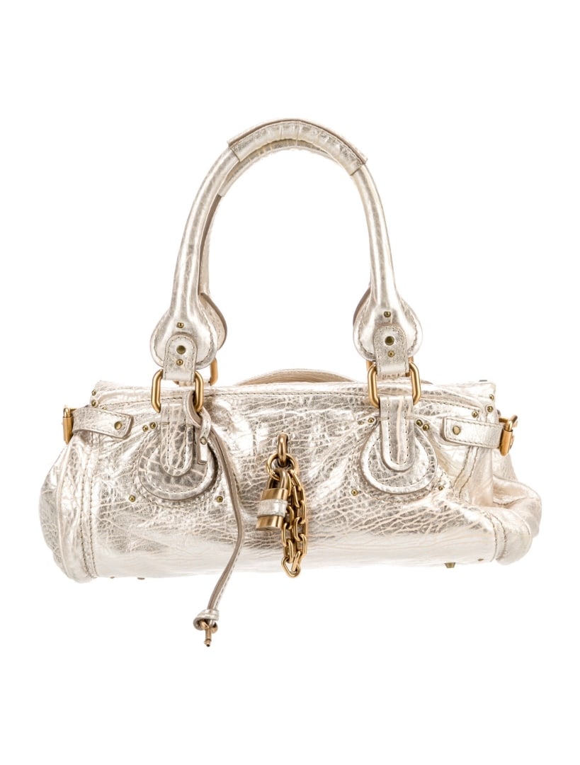 Chloe Metallic Leather Zip Cls Top Handle Bag: Condition is: good, pre-owned. Details: metallic leather, gold-tone hardware, rolled handles & dual shoulder straps, dual exterior pockets, twill lining & single interior pocket, zip closure at top, p