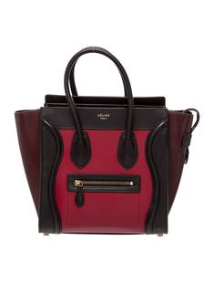 Celine Luggage Micro Burgundy Leather Tote: Condition is: good, pre-owned. Details: from the 2015 collection by phoebe philo, burgundy leather, colorblock pattern, gold-tone hardware, rolled handles, single exterior pocket, leather lining & thr