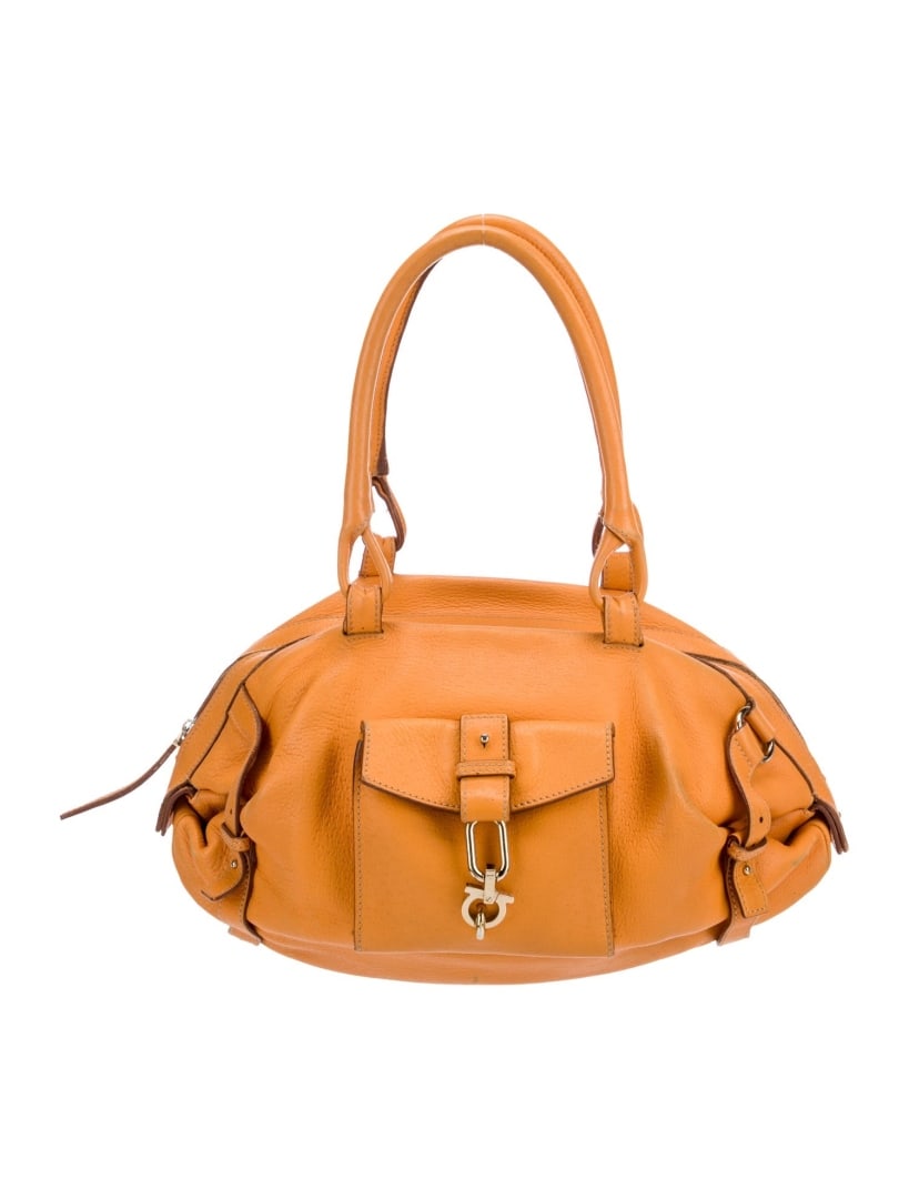 Salvatore Ferragamo Orange Leather Zip Shldr Bag (1 of 5)