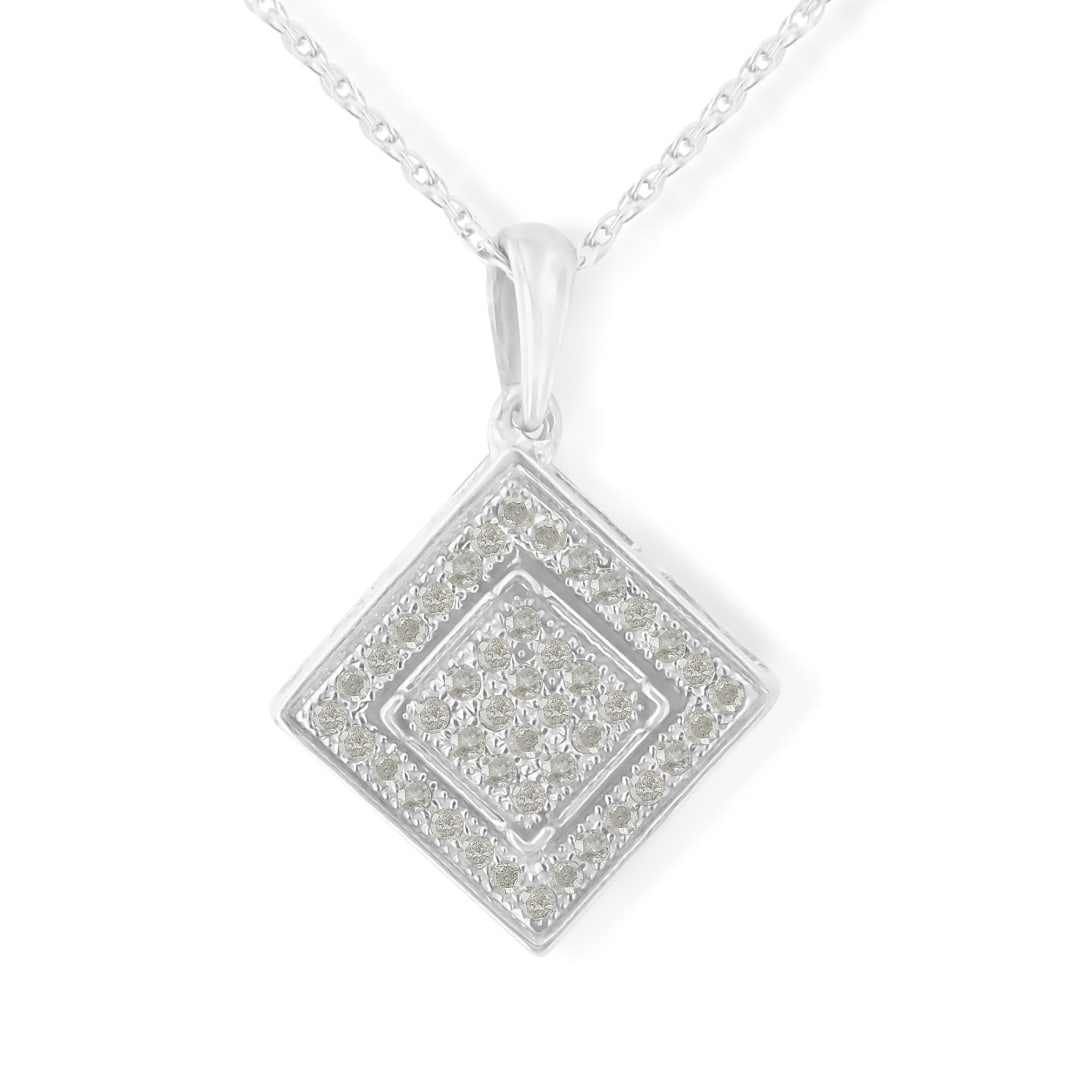 Sparkling .30ct Diamond Rhombus Shaped Necklace: Length: 18:. A captivating necklace featuring 44 natural round diamonds, totaling 0. 30 carats, artfully set in a charming pave setting. These diamonds display a clarity grade of i3 and exhibit a love