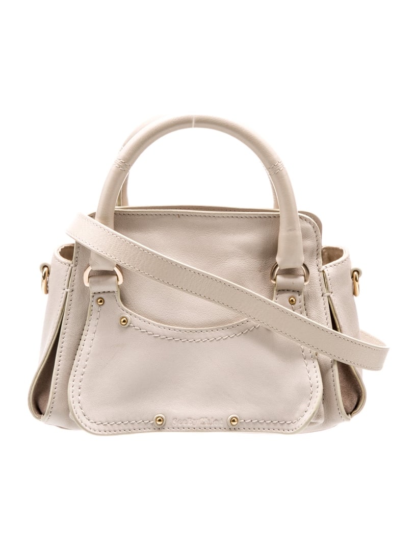 See By Chloe Neutrals Leather Zip Cls Top Hdl Bag: Condition is: good, pre-owned. Details: neutrals leather, gold-tone hardware, rolled handles & single adjustable shoulder strap, single exterior pocket, twill lining & three interior pockets, zip clos