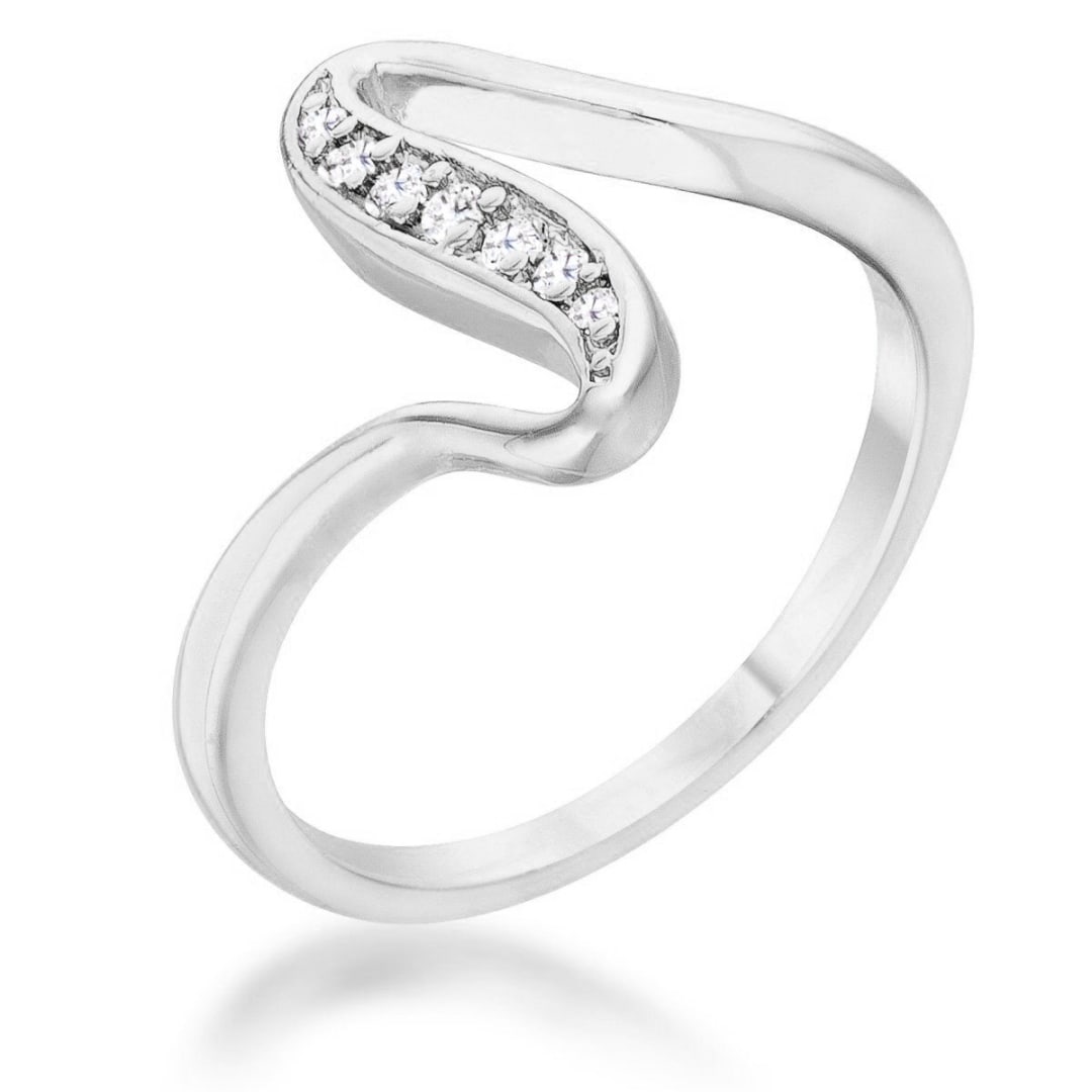 Dazzling .07ct White Sapphire Wave Ring: Ring size: 7. This ring features small white sapphire stones set in a pave design, each measuring 1. 5mm with a total carat weight of 0. 07 ct. The band width is 2mm, and the ring is made of a lead-fr