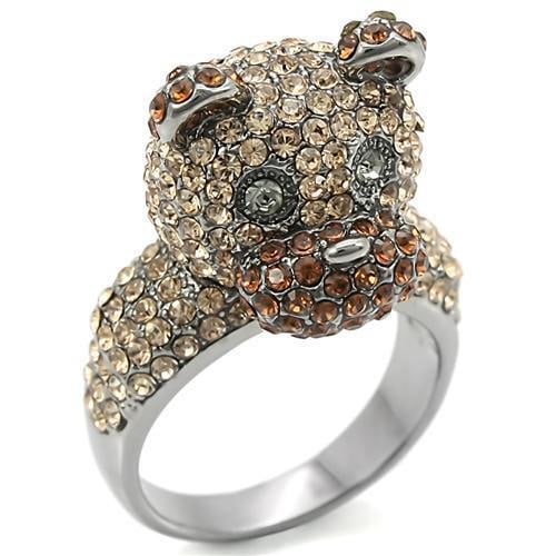 Iconic .52ct Gemstone Bear Head Ring: Size: 7. Weight: 11. 80 (g). A beautiful piece, features a ruthenium finish brass ring with a bear head figure centerpiece imbued by gemstones. A worthy addition to your collection or gift for your lo
