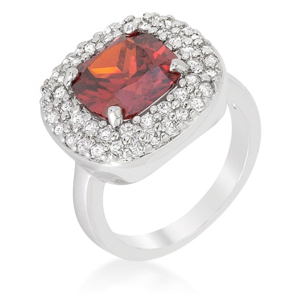 Cushion 4.10ct Garnet Double Halo Cocktail Ring: Size 8. The band boasts a refined 3. 2 mm width and is expertly crafted from lead-free alloy (brass). The stunning rhodium jewelry plating color accentuates its luxurious appearance. The prong setting