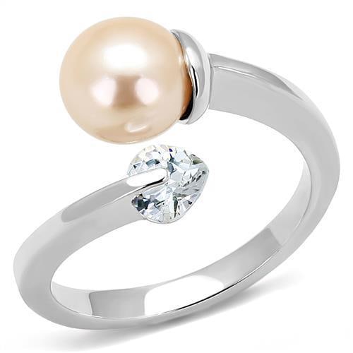Fancy .50ct Topaz & Peach Pearl Wrap Ring: Size 5. Made with stainless steel, high polished. Believed to be simulated or synthetic gemstones/pearl. Weight (approx): 2. 95 (g) center stone size: 8 mm