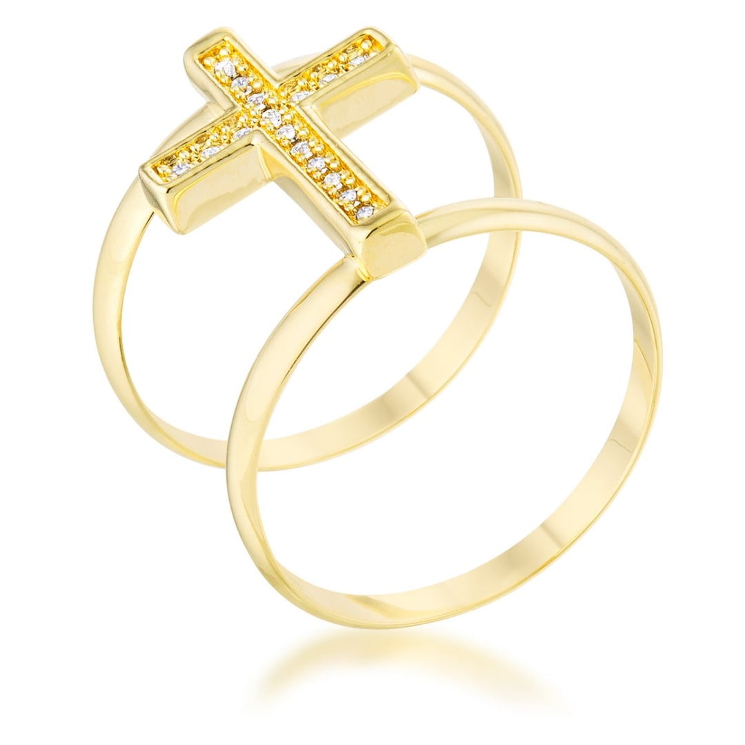 14k Gold-pl. Round .63ct White Topaz Cross Ring (1 of 4)