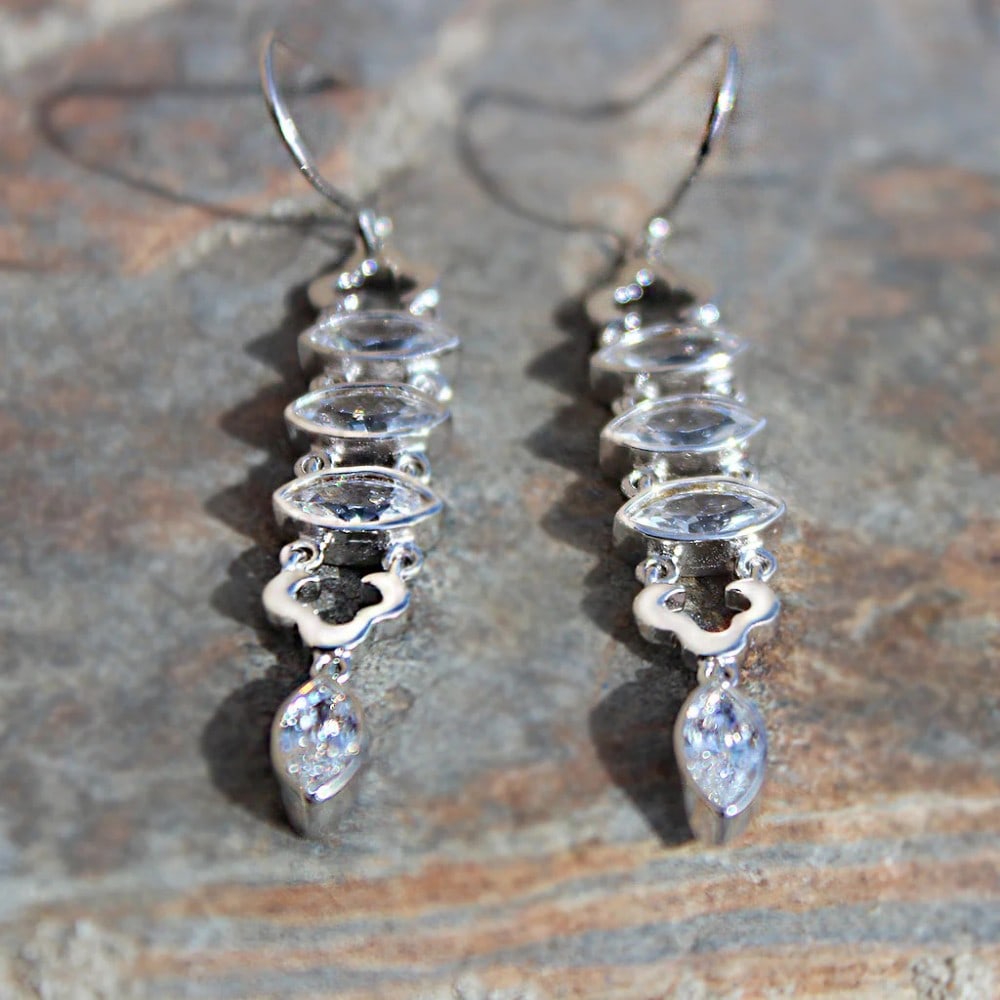 Round & Marquis .92ct White Topaz Dangle Earrings (1 of 1)