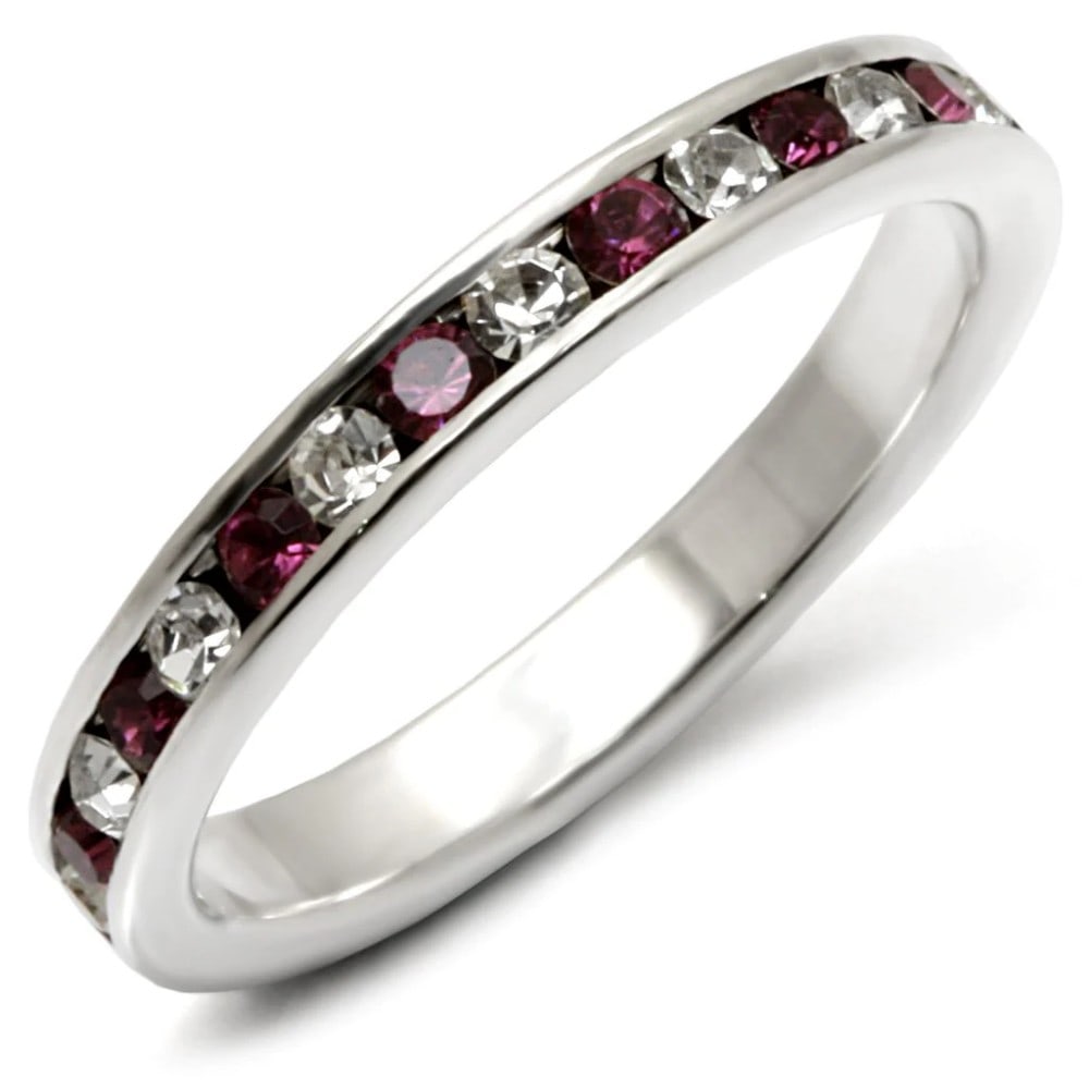 Classic .08ct White & Rose Topaz Eternity Band: Size: 7. Weight: 2. 20 (g). A beautiful piece, features a high polished . 925 sterling silver ring with a white and rose topaz centerpiece. A worthy addition to your collection or gift for your loved