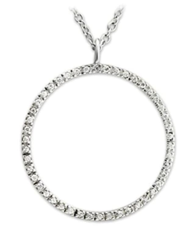 Round .30ct White Sapphire Circle Pendant: . 925 sterling silver, high polished, believed to be simulated gemstones, chain not included.