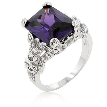 Radiant 6.50ct Amethyst & White Topaz Vintage Ring: Size 6. Featuring a magnificent center stone measuring 12x10mm featuring a magnificent center stone measuring 12x10mm, perfectly complemented by the sparkling white topaz stones, totaling 6. 50 carats