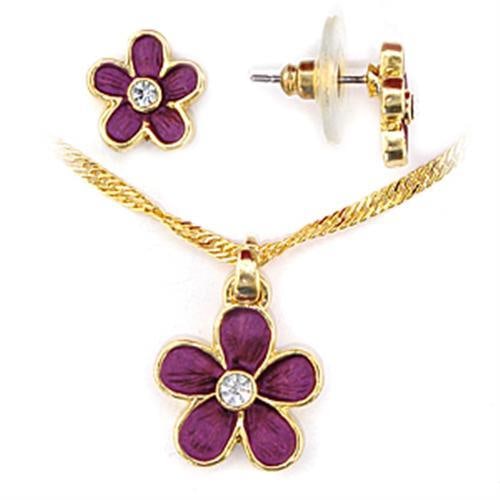 Cute .06ct Fuchsia Flower White Topaz Jewelry Set (1 of 1)
