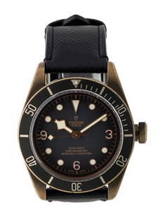 Tudor Black Bay Bronze Aluminum Auto Men's 43mm: Condition is good, pre-owned. Details: gray dial, tang buckle, fits a wrist size of 7" or smaller, collection: black bay, model name: bronze, serial number: q1*****, movement: automatic, case shape: r