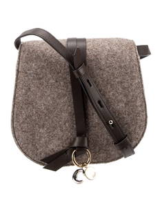 Chloe Brown Wool Gold-tone Hdw Snap Messenger Bag: Condition is excellent, pre-owned. Details: brown wool, gold-tone hardware, leather trim, single adjustable shoulder strap, leather trim embellishment & single exterior pocket, unlined & single interi