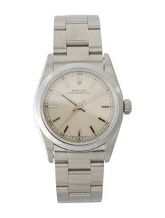 Rolex Oyster Perpetual Silver Dial Women's 31mm: Condition is good, pre-owned. Details: silver dial, oyster bracelet with deployant clasp, fits a wrist size of 6. 5" or smaller, collection: oyster perpetual, model name: air-king, serial number: m4**