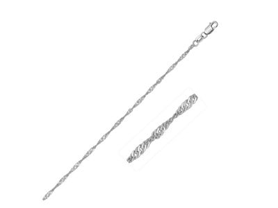 10k Gold Singapore Chain Necklace 16": Chain length: 16". This singapore chain is made from 10k white gold. With a width of 1. 50 millimeters, it is both delicate and durable. The chain features a secure lobster clasp, ensuring it stays in