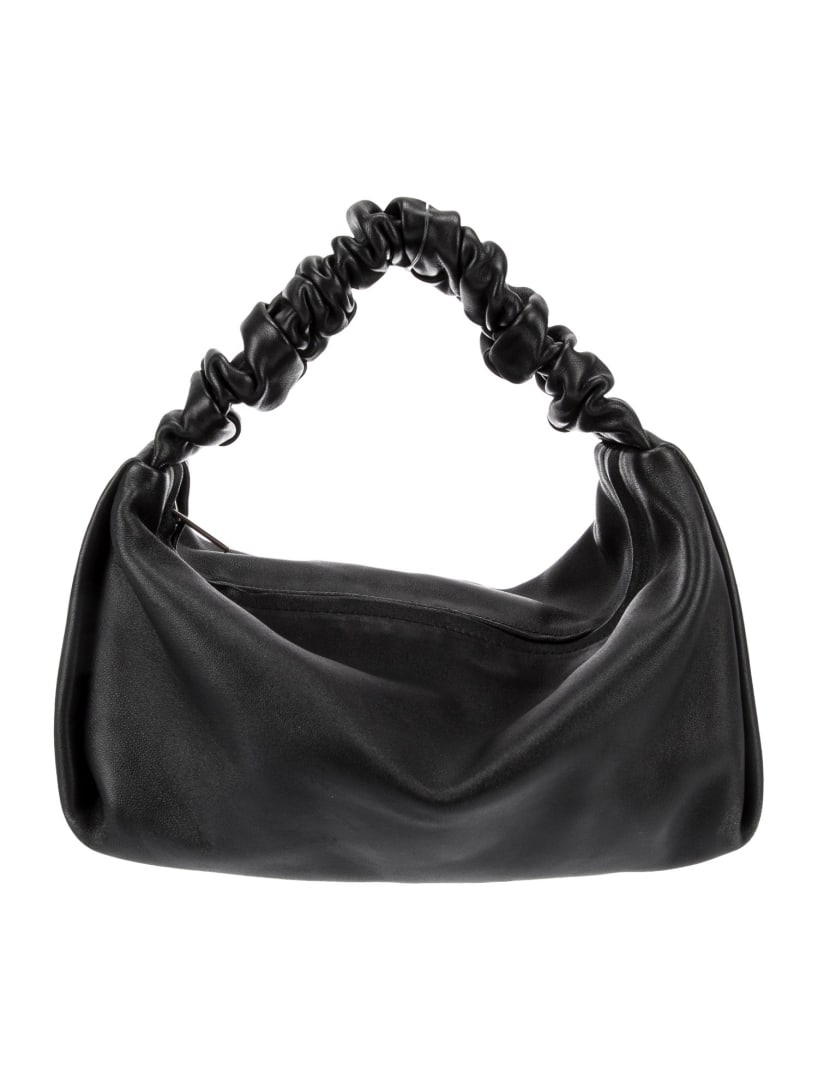 Alexander Wang Blk Leather Zip Cls Top Hdl Bag: Condition is: very good, pre-owned. Details: black leather, silver-tone hardware, handle, nylon lining & single interior pocket, zip closure at top, handle drop: 2. 5", height: 4. 25", width: 9", dept