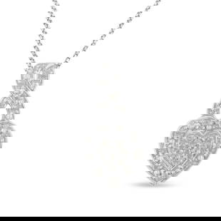 Elegant Round .35ct Diamond Heart Necklace: Chain length: 18". This awareness ribbon heart necklace features a stunning box chain design, enhanced with 24 natural diamonds totaling 0. 35 carats, with i2-i3 clarity and i-j color. The diamonds ar