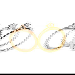 14k Gold .30ct Diamond Stackable 3-tone Ring Set: Ring size: 7. This exquisite tri-color gold and diamond ring set is meticulously crafted from solid 14k gold in rose, yellow, and white tones, with the white gold band featuring a rhodium plate for ad