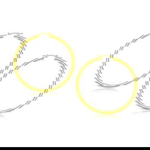 10k Gold Polished Hoop Earrings 30mm: These timeless hoop earrings are crafted in 10k gold and measure 30 millimeters in diameter, featuring a snap lock backing. Earring information: length: 1. 18 inches, width: 0. 12 inches, diameter: 1.