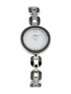 Fendi My Way White Dial Qtz Women's 28mm: Condition is pristine, pre-owned. Details: white dial, foldover clasp, fits a wrist size of 6. 75" or smaller, collection: my way, serial number: 00**********, movement: quartz, case shape: round, cas