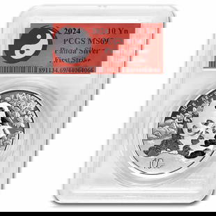 2024 China 30 Gram Silver Panda Ms-69 Pcgs Fs: Contains 30 grams (. 9645 oz) of . 999 fine silver. Pcgs encapsulation protects and guarantees the near perfect 69 first strike condition of the coin. Obverse: depicts the hall of prayer for abundant