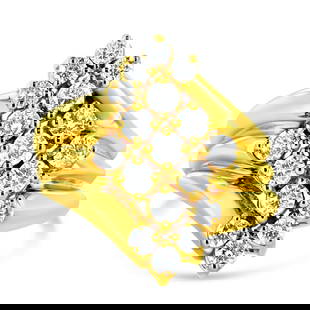 10k Gold-pl. 1.53ct Diamond Cluster Cocktail Ring: Ring size: 8. This refined diamond cluster ring boasts an innovative design, crafted from . 925 sterling silver luxuriously plated in 10k yellow gold. The bold, wide band mimics the elegance of three