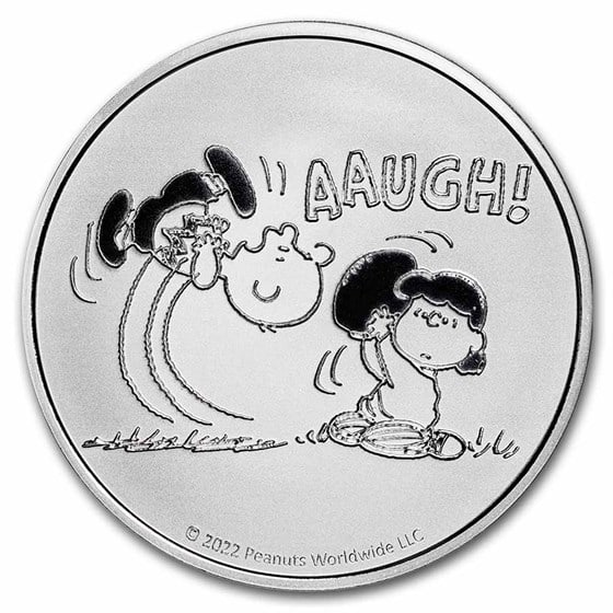 Peanuts Lucy Pulls The Football 1 Oz Silver Round: Celebrate the start of football season with the ninth release with this officially licensed and limited mintage peanuts precious metal series. In this release, it's lucy van pelt's classic football ga