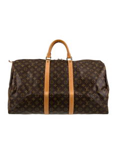 Louis Vuitton Monogram Brown Zip Cls Weekender Bag: Condition is: very good, pre-owned. Details: brown, lv monogram, brass hardware, rolled handles, leather trim embellishment, canvas lining, zip closure at top, handle drop: 3", height: 11", width: 21.